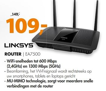 Aanbiedingen Linksys router ea7500 - Linksys - Geldig van 26/11/2017 tot 03/12/2017 bij Expert