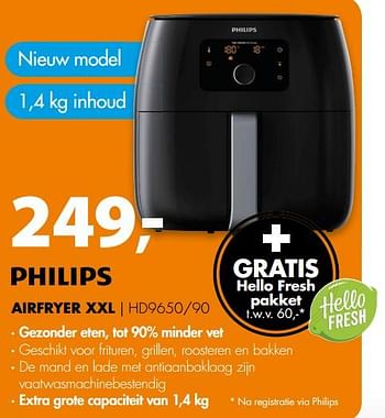 Aanbiedingen Philips airfryer xxl hd9650-90 + gratis hello fresh pakket - Philips - Geldig van 26/11/2017 tot 03/12/2017 bij Expert