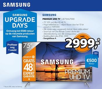 Aanbiedingen Samsung premium uhd tv ue75mu7000 - Samsung - Geldig van 26/11/2017 tot 03/12/2017 bij Expert
