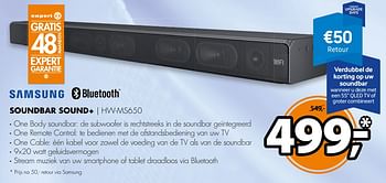 Aanbiedingen Samsung soundbar sound+ hw-ms650 - Samsung - Geldig van 26/11/2017 tot 03/12/2017 bij Expert