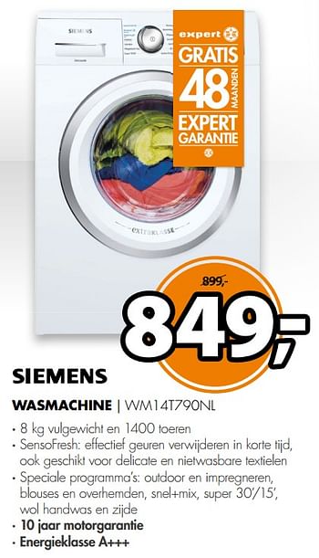 Aanbiedingen Siemens wasmachine wm14t790nl - Siemens - Geldig van 26/11/2017 tot 03/12/2017 bij Expert