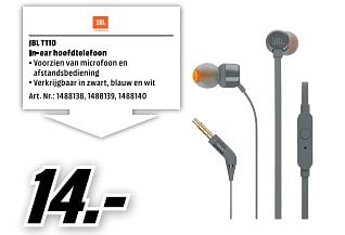 Aanbiedingen Jbl t110 in-ear hoofdtelefoon - JBL - Geldig van 27/11/2017 tot 03/12/2017 bij Media Markt