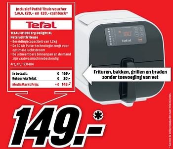 Aanbiedingen Tefal fx1050 fry delight xl heteluchtfriteuse - Tefal - Geldig van 27/11/2017 tot 03/12/2017 bij Media Markt