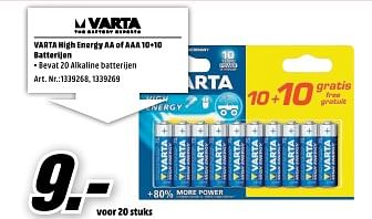 Aanbiedingen Varta high energy aa of aaa 10+10 batterijen - Varta - Geldig van 27/11/2017 tot 03/12/2017 bij Media Markt