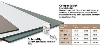 Aanbiedingen Gamma compactplaatschroef rvs kleur wit - Huismerk - Gamma - Geldig van 27/11/2017 tot 03/12/2017 bij Gamma