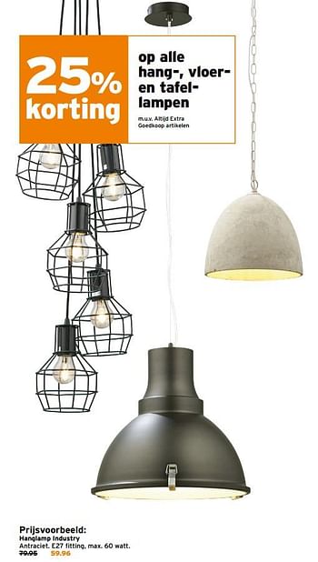 Aanbiedingen Hanglamp industry antraciet. e27 fitting, max - Huismerk - Gamma - Geldig van 27/11/2017 tot 03/12/2017 bij Gamma