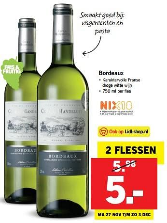 Aanbiedingen Bordeaux - Witte wijnen - Geldig van 27/11/2017 tot 03/12/2017 bij Lidl