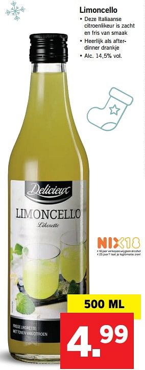 Aanbiedingen Limoncello - Delicieux - Geldig van 27/11/2017 tot 03/12/2017 bij Lidl