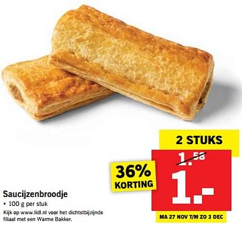 Aanbiedingen Saucijzenbroodje - Huismerk - Lidl - Geldig van 27/11/2017 tot 03/12/2017 bij Lidl