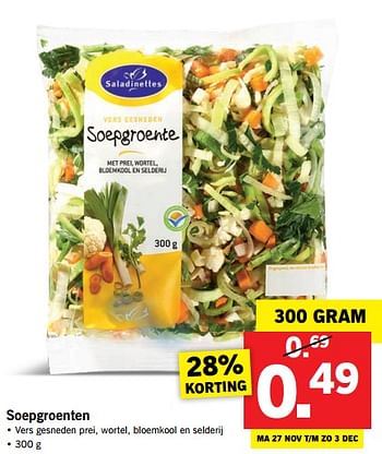 Aanbiedingen Soepgroenten - Saladinettes - Geldig van 27/11/2017 tot 03/12/2017 bij Lidl