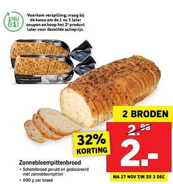 Aanbiedingen Zonnebloempittenbrood - Huismerk - Lidl - Geldig van 27/11/2017 tot 03/12/2017 bij Lidl