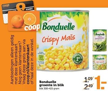 Aanbiedingen Bonduelle groente in blik - Bonduelle - Geldig van 27/11/2017 tot 03/12/2017 bij Coop
