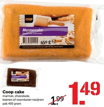 Aanbiedingen Coop cake marmer, chocolade, boeren of roomboter-rozijnen - Huismerk - Coop - Geldig van 27/11/2017 tot 03/12/2017 bij Coop