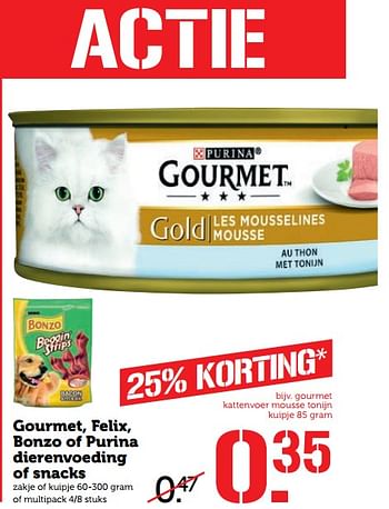 Aanbiedingen Gourmet, felix, bonzo of purina dierenvoeding of snacks - Huismerk - Coop - Geldig van 27/11/2017 tot 03/12/2017 bij Coop