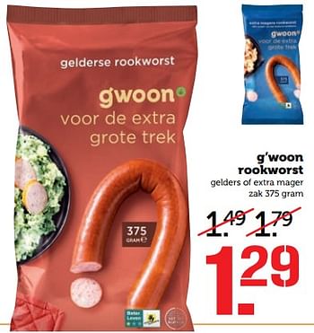 Aanbiedingen G`woon rookworst gelders of extra mager - Gâ€™woon - Geldig van 27/11/2017 tot 03/12/2017 bij Coop