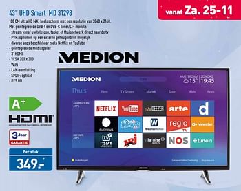 Aanbiedingen Medion 43`` uhd smart md 31298 - Medion - Geldig van 27/11/2017 tot 03/12/2017 bij Aldi