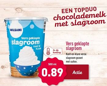 Aanbiedingen Vers geklopte slagroom - Milsani - Geldig van 27/11/2017 tot 03/12/2017 bij Aldi