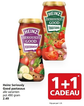 Aanbiedingen Heinz seriously good pastasaus - Heinz - Geldig van 27/11/2017 tot 03/12/2017 bij Jan Linders