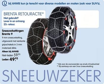 Aanbiedingen Sneeuwkettingen brenta 9 - Huismerk - ANWB - Geldig van 27/11/2017 tot 10/12/2017 bij ANWB