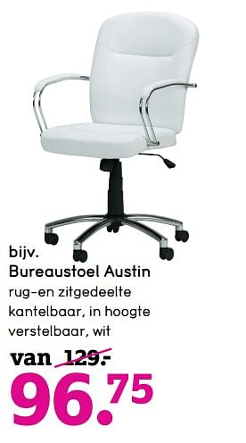 Aanbiedingen Bureaustoel austin rug-en zitgedeelte kantelbaar, in hoogte verstelbaar, wit - Huismerk - Leen Bakker - Geldig van 27/11/2017 tot 10/12/2017 bij Leen Bakker