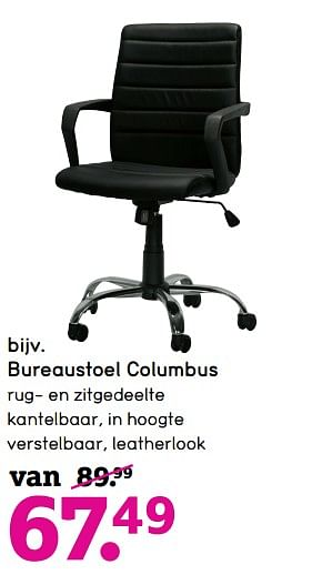 Aanbiedingen Bureaustoel columbus rug- en zitgedeelte kantelbaar, in hoogte verstelbaar, leatherlook - Huismerk - Leen Bakker - Geldig van 27/11/2017 tot 10/12/2017 bij Leen Bakker