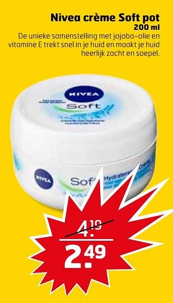 Aanbiedingen Nivea crème soft pot - Nivea - Geldig van 28/11/2017 tot 03/12/2017 bij Trekpleister