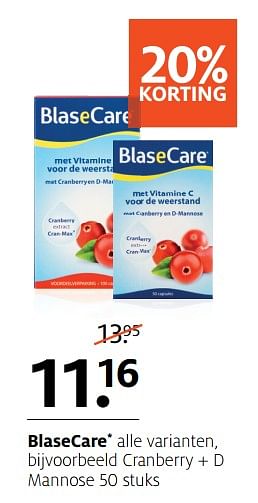Aanbiedingen Blasecare cranberry + d mannose - BlaseCare - Geldig van 27/11/2017 tot 03/12/2017 bij Etos