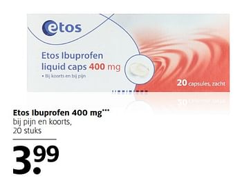 Aanbiedingen Etos ibuprofen - Huismerk - Etos - Geldig van 27/11/2017 tot 03/12/2017 bij Etos