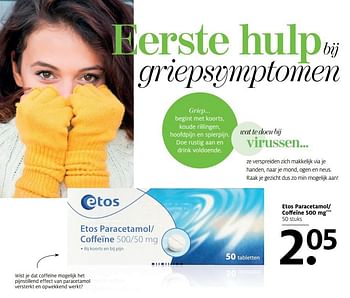 Aanbiedingen Etos paracetamol- coffeïne - Huismerk - Etos - Geldig van 27/11/2017 tot 03/12/2017 bij Etos
