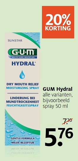 Aanbiedingen Gum hydral spray - GUM - Geldig van 27/11/2017 tot 03/12/2017 bij Etos