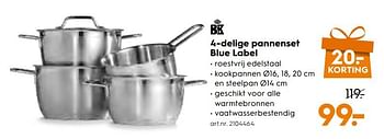 Aanbiedingen Bk 4-delige pannenset blue label - BK - Geldig van 25/11/2017 tot 05/12/2017 bij Blokker