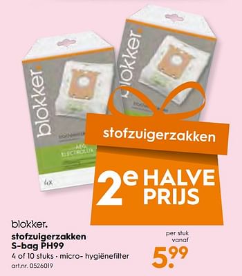 Aanbiedingen Blokker stofzuigerzakken s-bag ph99 - Huismerk - Blokker - Geldig van 25/11/2017 tot 05/12/2017 bij Blokker