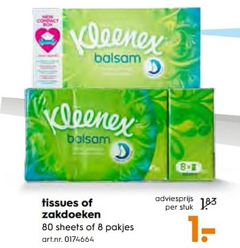 Aanbiedingen Kleenex tissues of zakdoeken - Kleenex - Geldig van 25/11/2017 tot 05/12/2017 bij Blokker