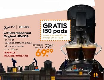 Aanbiedingen Philips koffiezetapparaat original hd6554 - Philips - Geldig van 25/11/2017 tot 05/12/2017 bij Blokker
