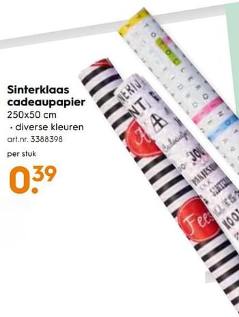 Aanbiedingen Sinterklaas cadeaupapier - Huismerk - Blokker - Geldig van 25/11/2017 tot 05/12/2017 bij Blokker