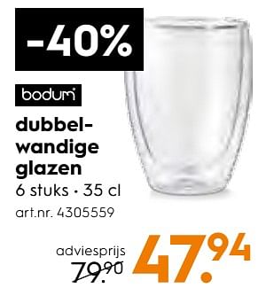 Aanbiedingen Bodum dubbelwandige glazen - Bodum - Geldig van 25/11/2017 tot 05/12/2017 bij Blokker