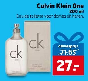 Aanbiedingen Calvin klein one eau de toilette voor dames en heren - Calvin Klein - Geldig van 28/11/2017 tot 03/12/2017 bij Trekpleister