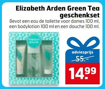 Aanbiedingen Elizabeth arden green tea geschenkset bevat een eau de toilette voor dames , een bodylotion en een douche - Elizabeth Arden - Geldig van 28/11/2017 tot 03/12/2017 bij Trekpleister
