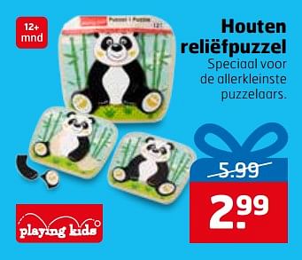 Aanbiedingen Houten reliëfpuzzel speciaal voor de allerkleinste puzzelaars - Playing Kids - Geldig van 28/11/2017 tot 03/12/2017 bij Trekpleister