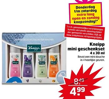 Aanbiedingen Kneipp mini geschenkset bevat een mini douche in 4 heerlijke geuren - Kneipp - Geldig van 28/11/2017 tot 03/12/2017 bij Trekpleister