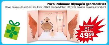 Aanbiedingen Paco rabanne olympéa geschenkset bevat een eau de parfum voor dames , een bodylotion en een mini eau de parfum - Paco Rabanne - Geldig van 28/11/2017 tot 03/12/2017 bij Trekpleister