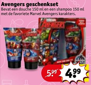 Aanbiedingen Avengers geschenkset bevat een douche en een shampoo met de favoriete marvel avengers karakters - Avengers - Geldig van 28/11/2017 tot 10/12/2017 bij Kruidvat