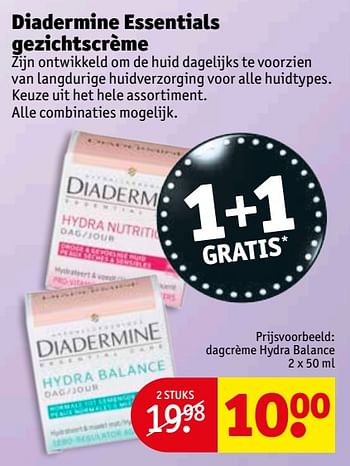 Aanbiedingen Diadermine essentials gezichtscrème dagcrème hydra balance - Diadermine - Geldig van 28/11/2017 tot 10/12/2017 bij Kruidvat