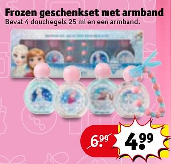 Aanbiedingen Frozen geschenkset met armband bevat 4 douchegels en een armband - Huismerk - Kruidvat - Geldig van 28/11/2017 tot 10/12/2017 bij Kruidvat