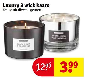 Aanbiedingen Luxury 3 wick kaars - Huismerk - Kruidvat - Geldig van 28/11/2017 tot 10/12/2017 bij Kruidvat