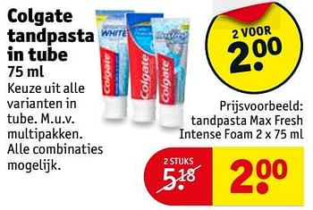 Aanbiedingen Tandpasta max fresh intense foam - Colgate - Geldig van 28/11/2017 tot 10/12/2017 bij Kruidvat