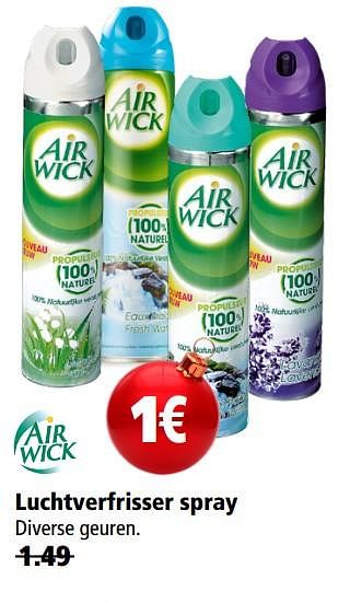 Aanbiedingen Air wick luchtverfrisser spray - Airwick - Geldig van 30/11/2017 tot 24/12/2017 bij Marskramer