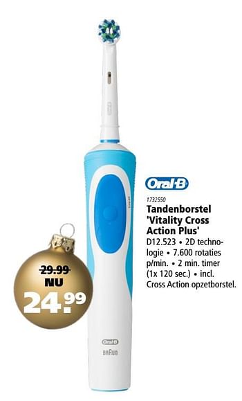 Aanbiedingen Oral-b tandenborstel vitality cross action plus d12.523 - Oral-B - Geldig van 30/11/2017 tot 24/12/2017 bij Marskramer
