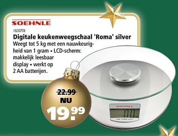 Aanbiedingen Soehnle digitale keukenweegschaal roma silver - Soehnle - Geldig van 30/11/2017 tot 24/12/2017 bij Marskramer