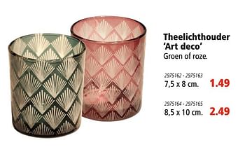 Aanbiedingen Theelichthouder art deco groen of roze - Huismerk - Marskramer - Geldig van 30/11/2017 tot 24/12/2017 bij Marskramer